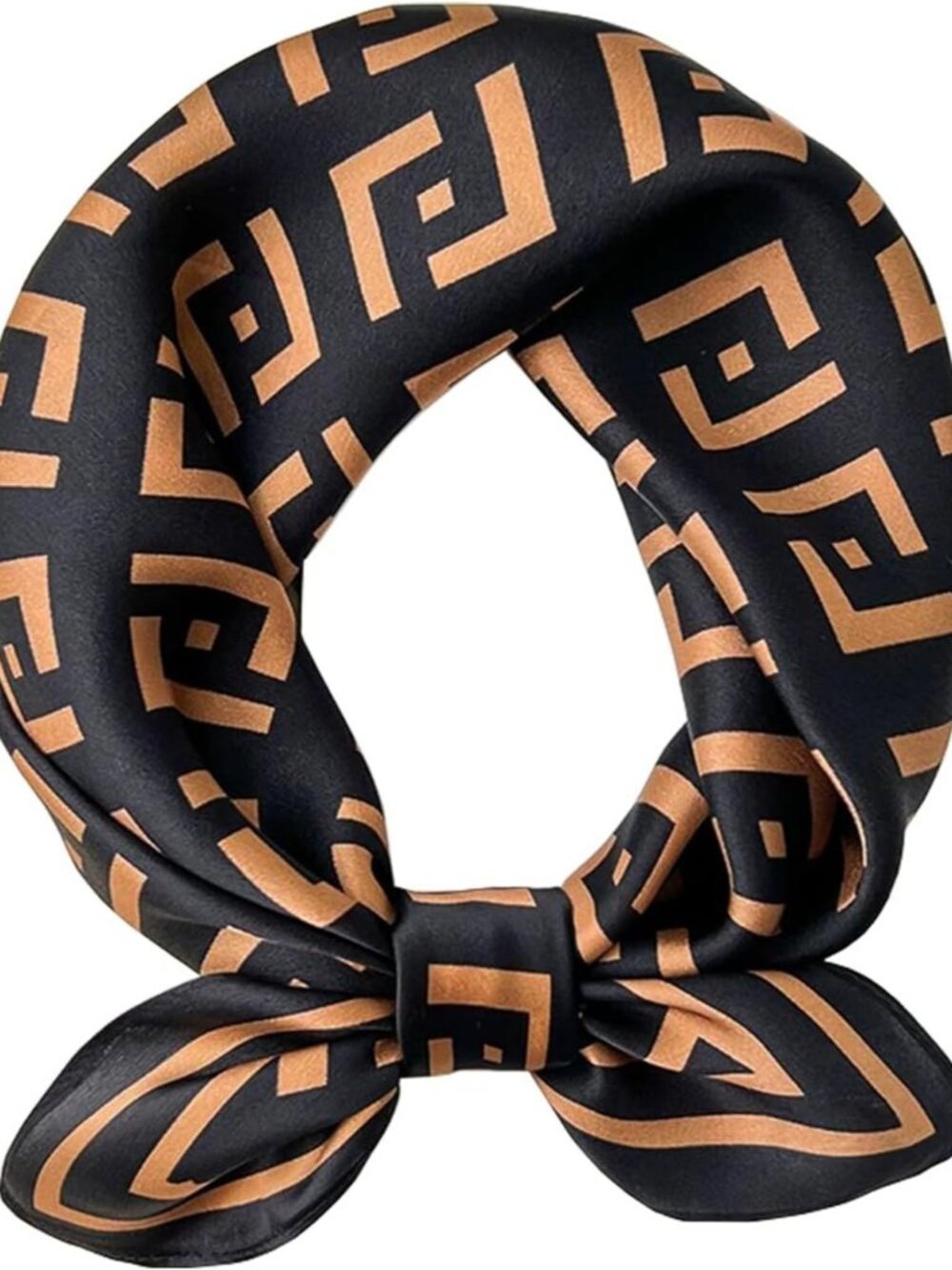 Women's Black Brown Scarf for Hair Digital Printed Headscarf Silk